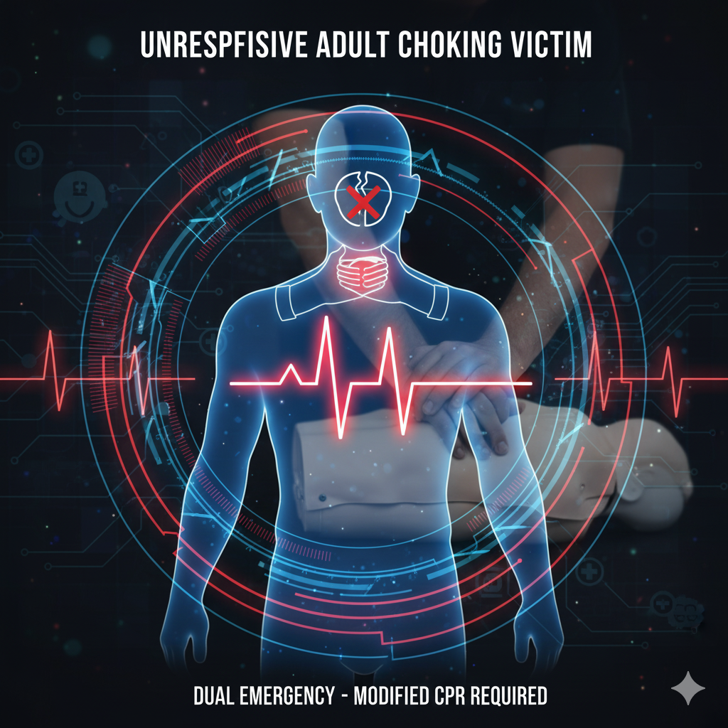 how does cpr differ in an unresponsive adult choking victim