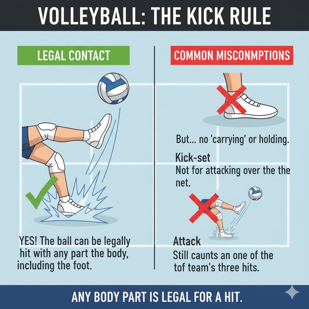 can you kick the ball in volleyball