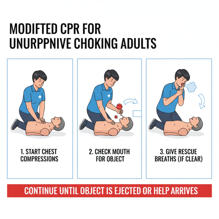 how does cpr differ in an unresponsive adult choking victim