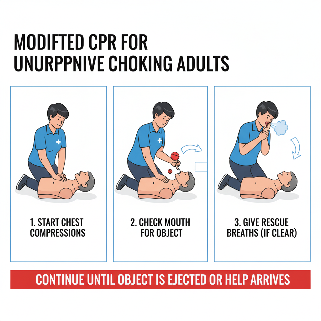 how does cpr differ in an unresponsive adult choking victim